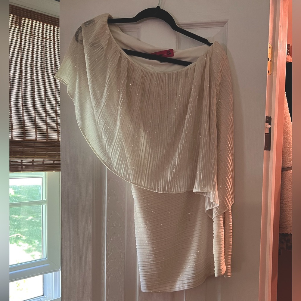 Morgan & Co white sparkle one sleeve dress